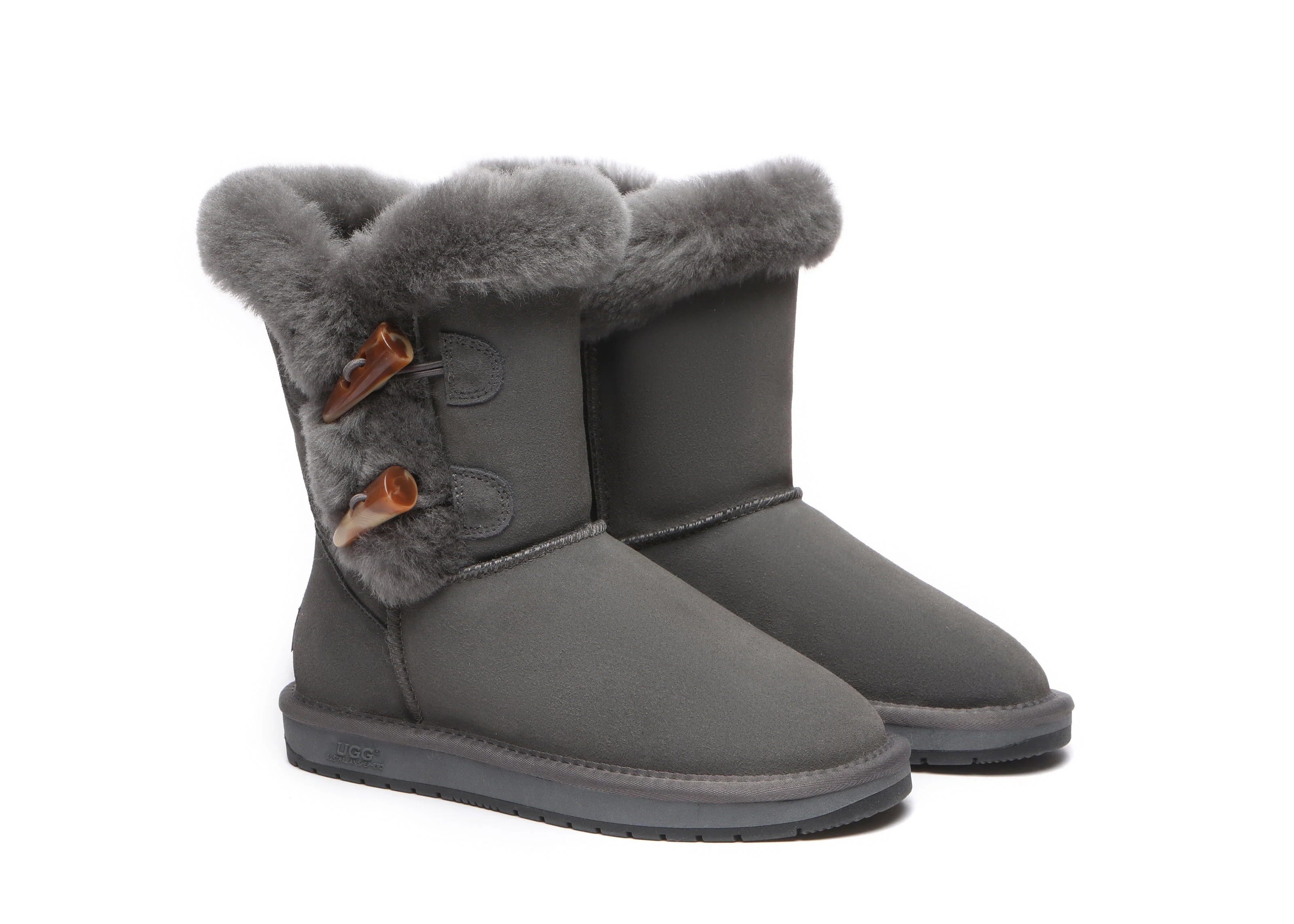 Women Short Boots Talia Twin Face Sheepskin Double Horn Toggle Closure - Image 9