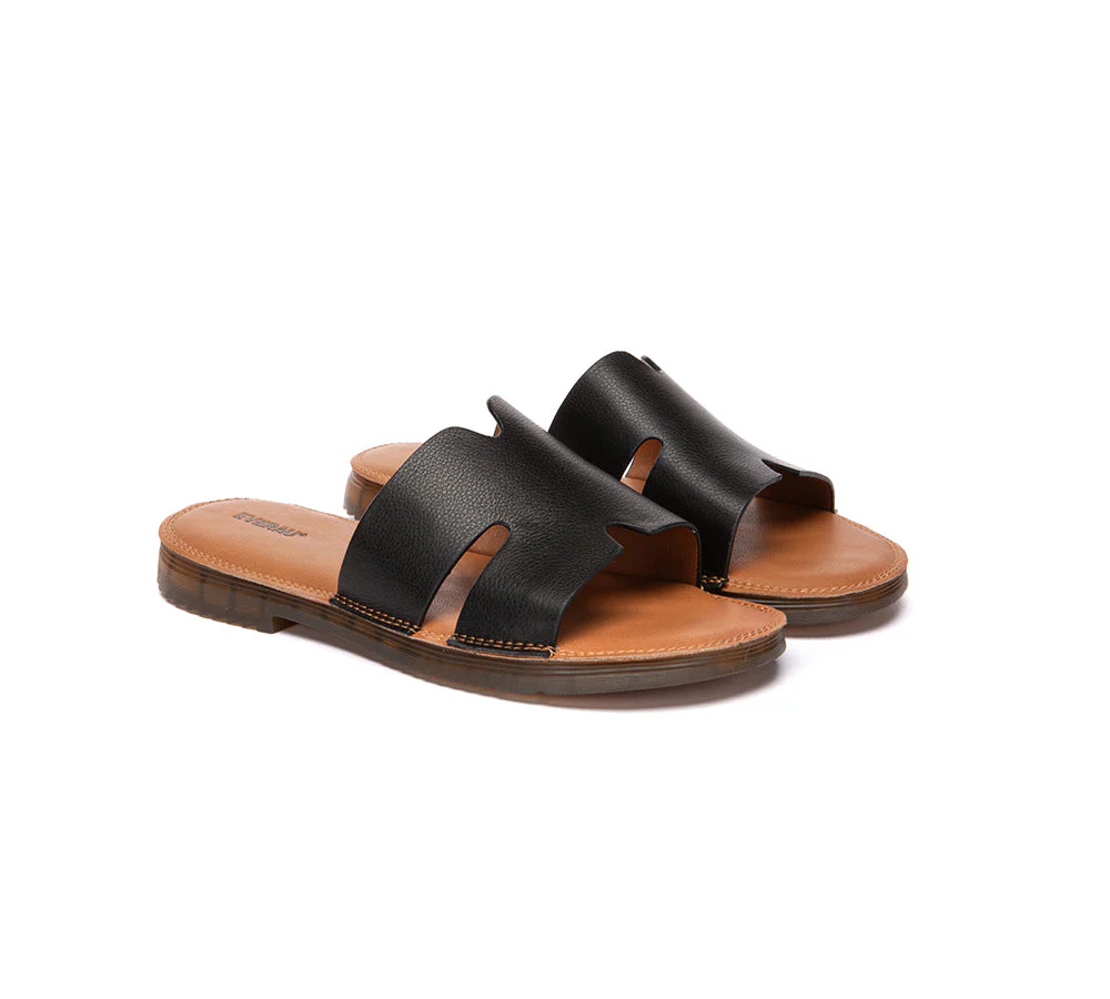 Women Slides Leather Ultra Soft Woven Flat Clovey - Image 16