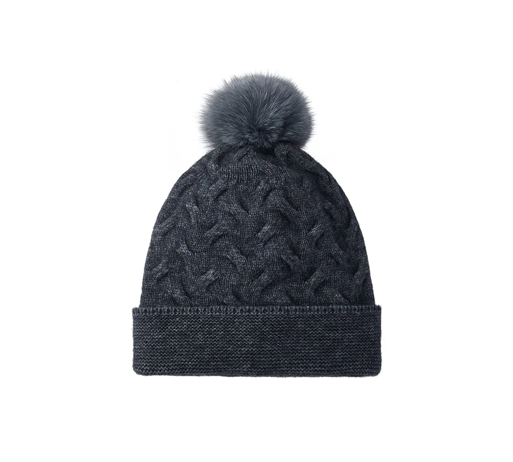 Wool Cashmere Blend Pom Pom Beanie Taffie - Image 18
